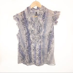 Lapis Animal Print Victorian Ruffle Blouse- L EUC